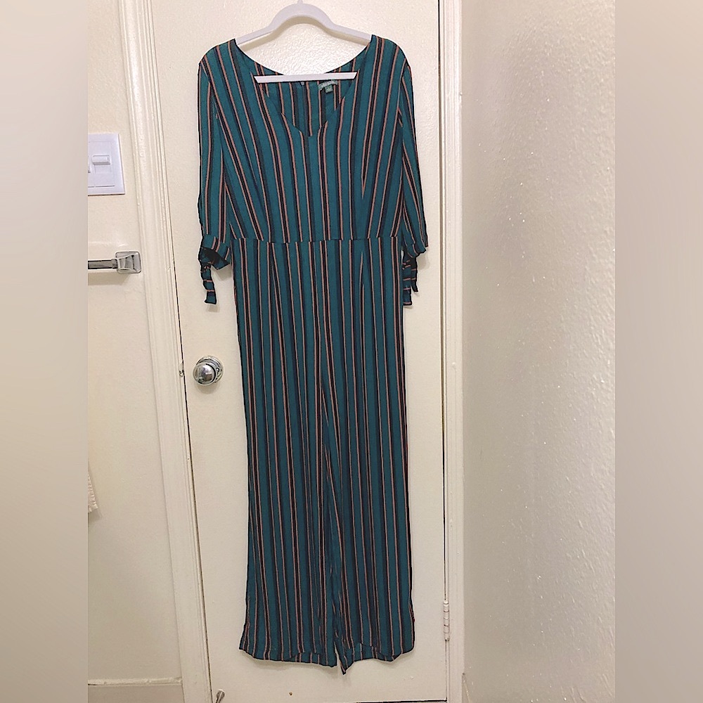 Wild Fable Green Rust Striped Jumpsuit